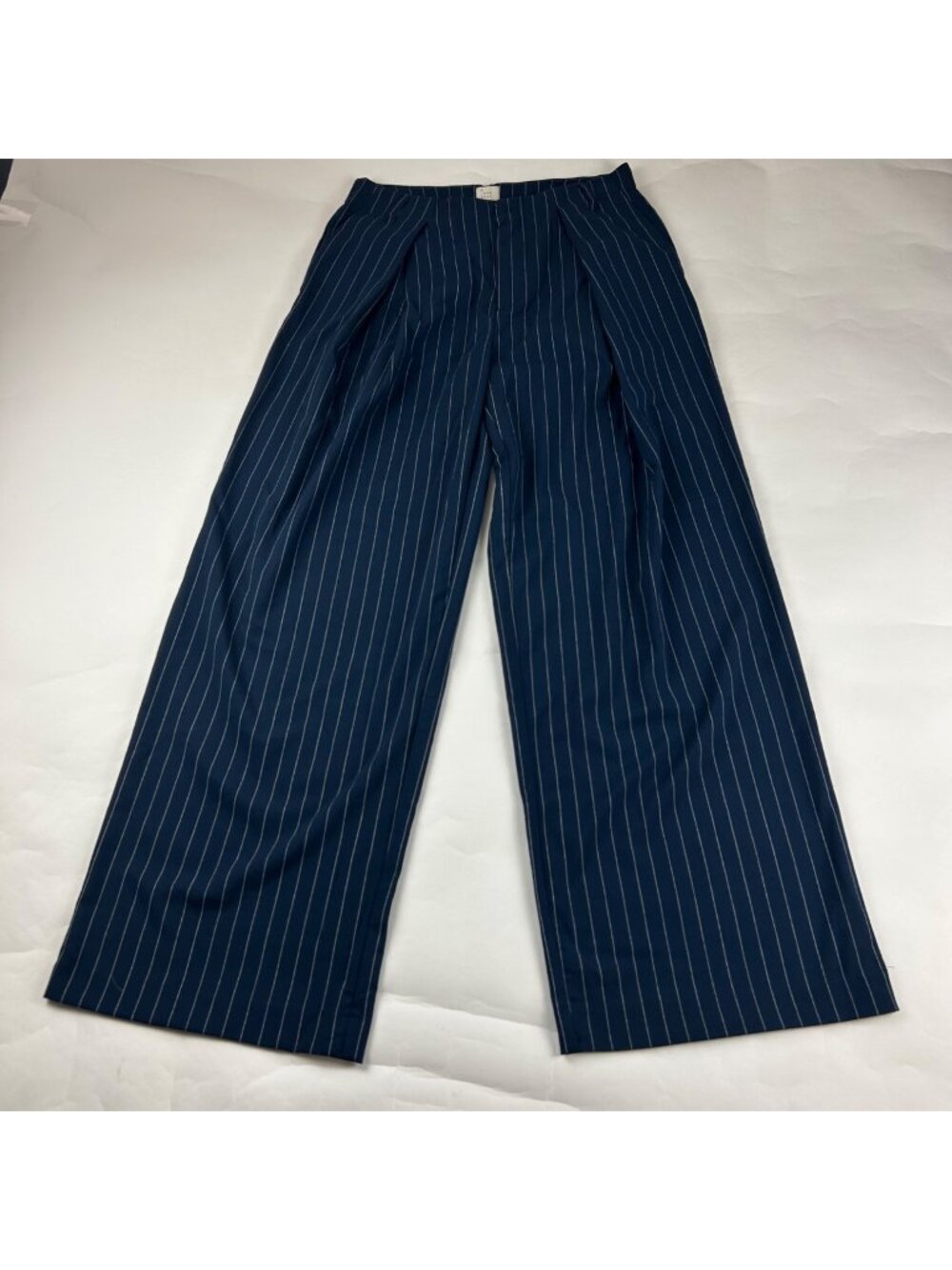 LONG A New Day Navy Pinstripe High Rise Wide Leg Trouser Pant 8